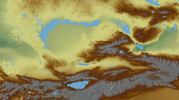 阿拉木图 哈萨克斯坦地区 五彩斑斓的湖泊和河流 形状与它的国家相对应 3D渲染 — 图库照片