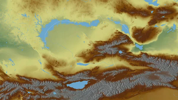 Almaty Region Kasachstan Farbige Reliefs Mit Seen Und Flüssen Umrissen — Stockfoto
