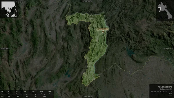 Xaignabouri Província Laos Imagens Satélite Forma Apresentada Contra Sua Área — Fotografia de Stock