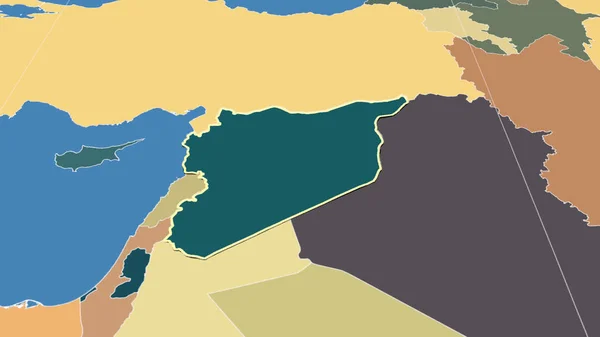 Syrie Son Voisinage Perspective Oblique Distante Forme Esquissée Carte Couleur — Photo