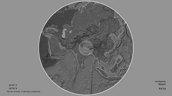 Gebiet Von Nepal Mit Einem Kreis Auf Der Großformatigen Karte — Stockfoto