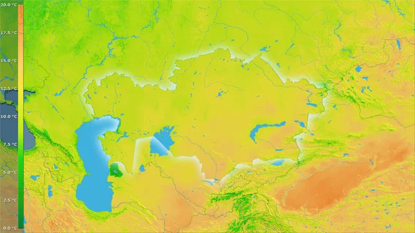 Efsanevi Stereografik Projeksiyondaki Kazakistan Bölgesindeki Ortalama Diurnal Sıcaklık Değişkeni Işığın — Stok fotoğraf
