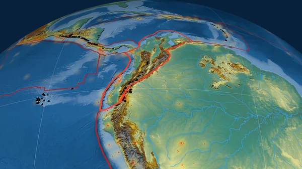 North Andes Tektoniska Platta Skisseras Jorden Topografisk Hjälpkarta Rendering — Stockfoto