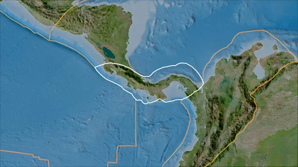 Umrissene Tektonische Platte Panamas Und Grenzen Benachbarter Platten Auf Der — Stockfoto