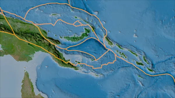 Płyty Tektoniczne Graniczą Satelitarną Mapą Obszarów Przylegających Obszaru Płytowego Morza — Zdjęcie stockowe