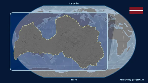 Vista Ampliada Letônia Esboço Com Linhas Perspectiva Contra Mapa Global — Fotografia de Stock