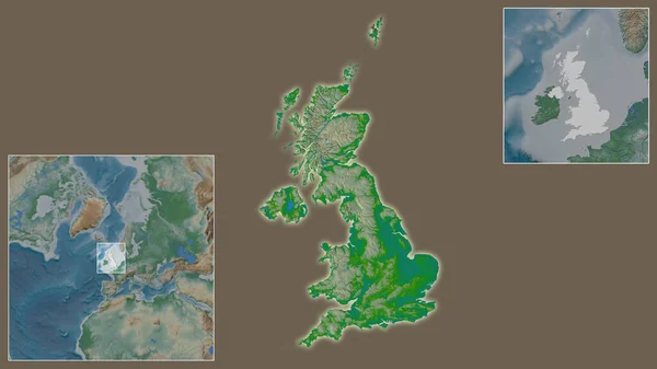 Detailní Záběr Velké Británie Její Umístění Regionu Středu Rozsáhlé Mapy — Stock fotografie