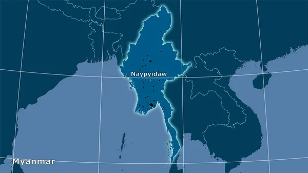Myanmar Mapa Sólido Proyección Estereográfica Composición Principal — Foto de Stock