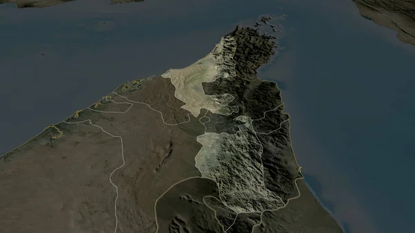 阿拉伯联合酋长国的Ras Khaymah酋长国放大并突出显示 卫星图像 3D渲染 — 图库照片