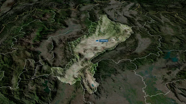 ランパン タイの州が拡大し 首都で強調表示されました 衛星画像 3Dレンダリング — ストック写真