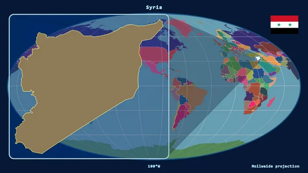 Vista Ampliada Del Contorno Siria Con Líneas Perspectiva Contra Mapa — Foto de Stock