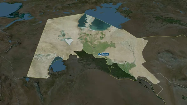 Karakalpakstan Αυτόνομα Περιοχή Του Ουζμπεκιστάν Zoomed Και Τονίζεται Κεφάλαιο Δορυφορικές — Φωτογραφία Αρχείου
