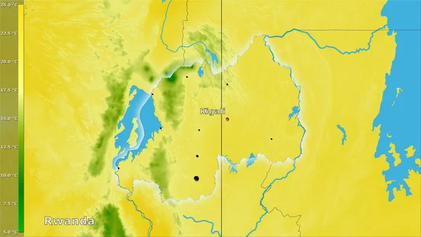 Середня Температура Найтеплішого Кварталу Районі Руанди Стереографічній Проекції Легендою — стокове фото