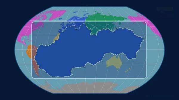 Přiblížený Pohled Slovensko Nastiňuje Perspektivou Linie Proti Globální Mapě Projekci — Stock fotografie