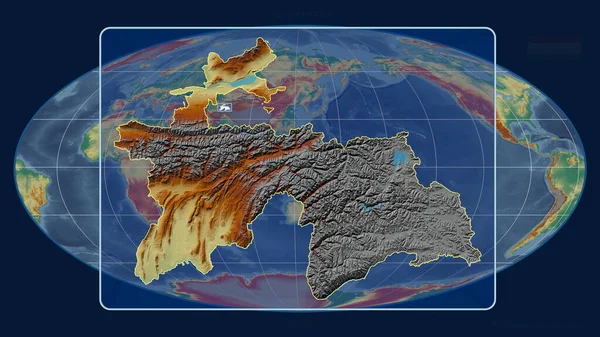 Vista Ampliada Esboço Tajiquistão Com Linhas Perspectiva Contra Mapa Global — Fotografia de Stock