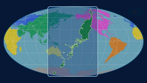 Přiblížený Pohled Palau Perspektivními Liniemi Proti Globální Mapě Mollweidově Projekci — Stock fotografie