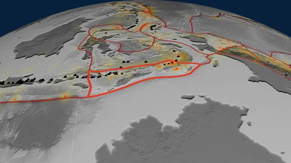 Тиморская Тектоническая Плита Очерченная Земном Шаре Grayscale Elevation Map Рендеринг — стоковое фото