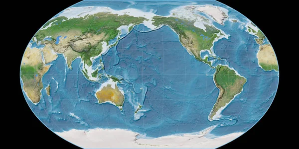 Карта Мира Проекции Каврайского Vii Сосредоточена 170 Западной Долготе Спутниковые — стоковое фото