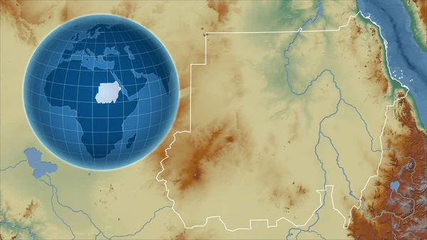 Sudan Globo Con Forma Del Paese Contro Mappa Ingrandita Con — Foto Stock