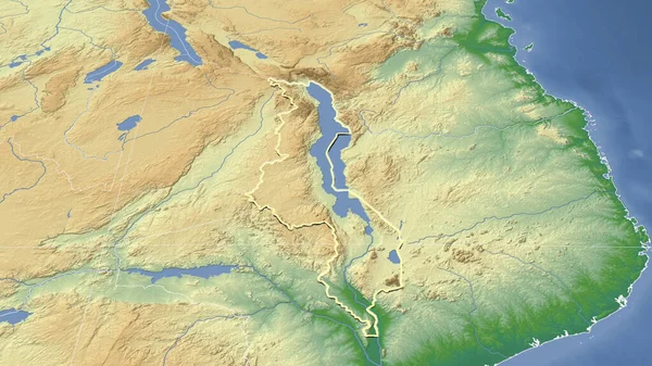 Малави Окрестности Далекая Косвенная Перспектива Очерченная Форма Физическая Карта Цвета — стоковое фото