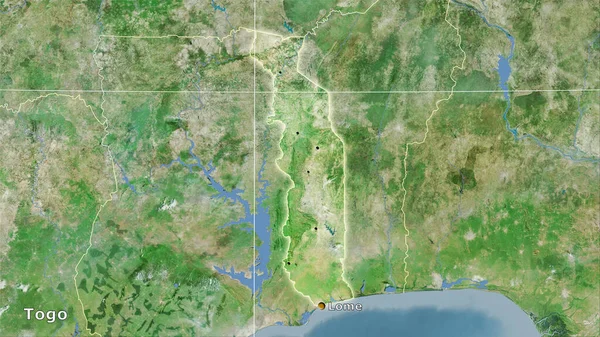 Togo Sur Carte Satellite Dans Projection Stéréographique Composition Principale — Photo