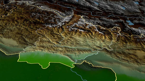 Zachód Region Rozwoju Nepalu Powiększył Się Podkreślił Główne Cechy Krajobrazu — Zdjęcie stockowe