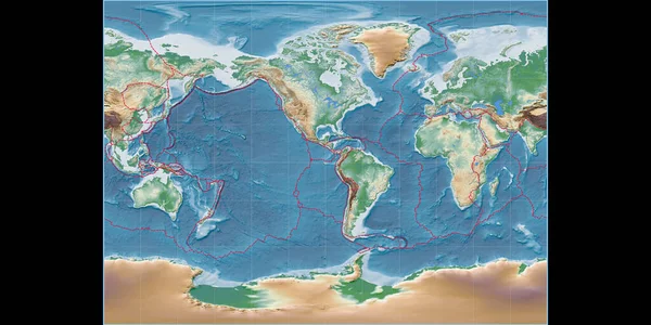 Světová Mapa Millerově Válcové Projekci Soustředěná Západní Délku90 Barevné Stínítko — Stock fotografie