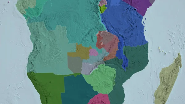 Sambia Zoomataan Naapurustossa Värillinen Kolhiintunut Kartta Hallinnollisen Jako Renderointi — kuvapankkivalokuva