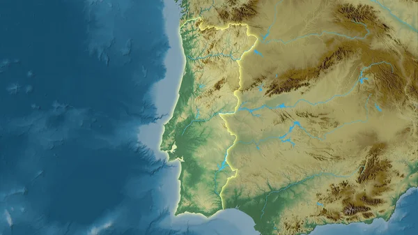 Portugal Area Topographic Relief Map Stereographic Projection Raw Composition Raster — Stock Photo, Image