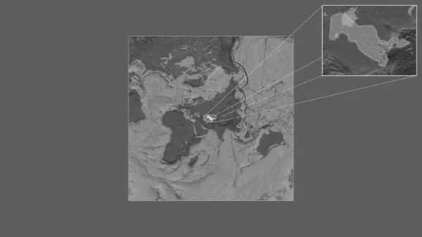 Área Expandida Ampliada Uzbequistão Extraída Mapa Larga Escala Mundo Com — Fotografia de Stock