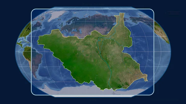 Zoomed View South Sudan Outline Perspective Lines Global Map Kavrayskiy — Stock Photo, Image