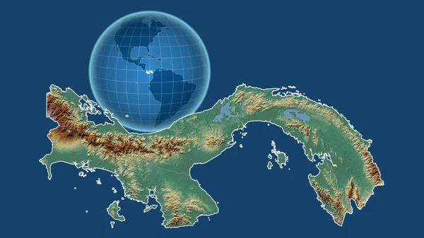 Panamában Globe Ország Alakja Ellen Zoomolt Térkép Vázlatát Elszigetelt Kék — Stock Fotó