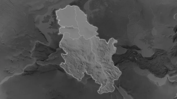 Obszar Serbii Powiększył Się Świecił Ciemnym Tle Swojego Otoczenia Mapa — Zdjęcie stockowe