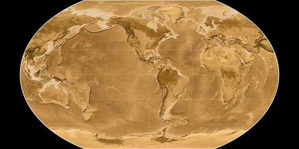 Světová Mapa Projekci Kavraisky Vii Soustřeďuje Západní Délky Sepia Barevná — Stock fotografie