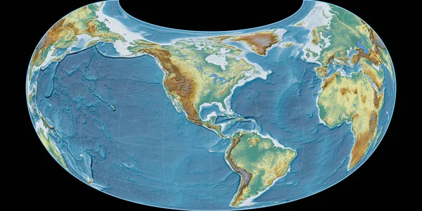 Mapa Mundo Projeção Raisz Armadillo Centrada Longitude Oeste Mapa Relevo — Fotografia de Stock