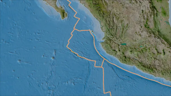 Las Placas Tectónicas Bordean Mapa Satélite Las Áreas Adyacentes Zona — Foto de Stock