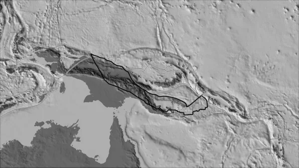 Zarysowana Płyta Tektoniczna Woodlark Granice Przyległych Płyt Dwupoziomowej Mapie Elewacji — Zdjęcie stockowe