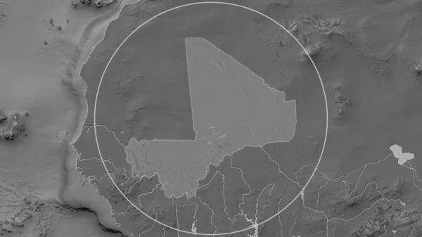 Enlarged Area Mali Surrounded Circle Background Its Neighborhood Bilevel Elevation — Stock Photo, Image