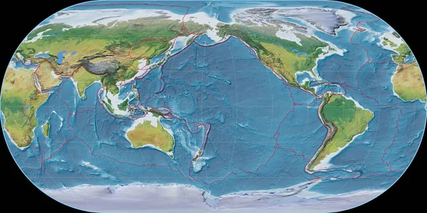 Карта Мира Проекции Ортелия Овала Сосредоточена 170 Западной Долготе Основные — стоковое фото