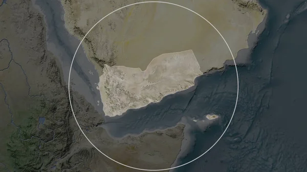 Rozšířená Oblast Jemenu Obklopená Kruhem Pozadí Jeho Okolí Satelitní Snímky — Stock fotografie