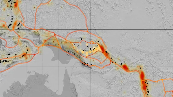 南ビスマルク地殻プレートは カヴァライスキー予測の世界的なグレースケールの標高マップ上で概説しました 3Dレンダリング — ストック写真