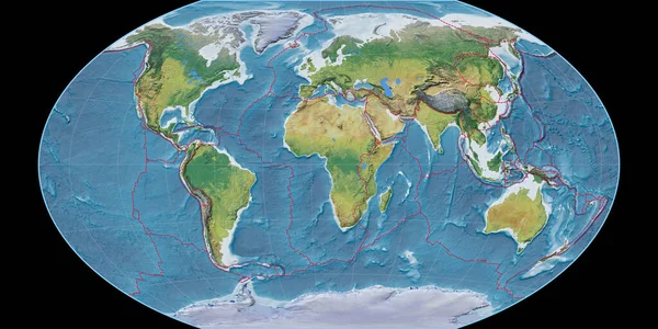 Mapa Świata Projekcji Winkel Tripel Skupiona Wschodniej Długości Geograficznej Główne — Zdjęcie stockowe