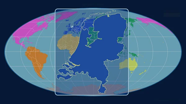 Передбачена Точки Зору Нідерландів Лінія Перспективи Проти Глобальної Карти Проекції — стокове фото