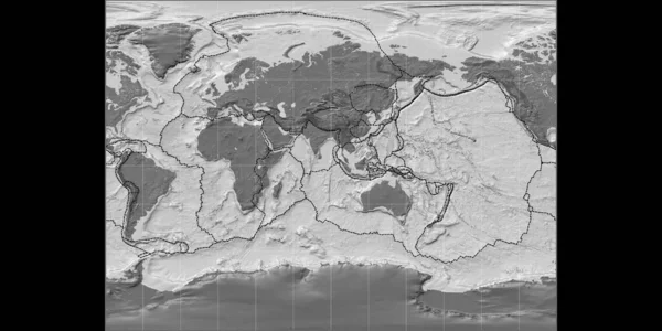 Světová Mapa Millerově Válcové Projekci Soustřeďuje Východní Délky Bilevel Topografická — Stock fotografie