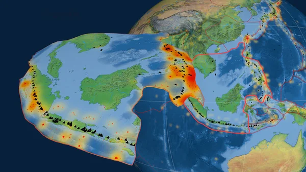 Sunda Tektonische Platte Extrudiert Und Präsentiert Gegen Den Globus Topographische — Stockfoto