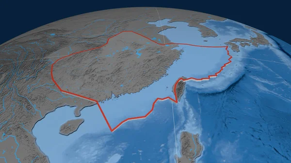 Piastra Tettonica Yangtze Estrusa Sul Globo Topografia Batimetria Mappa Elevazione — Foto Stock