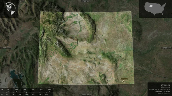 Wyoming Bundesstaat Satellitenbilder Gestalt Die Sich Mit Informativen Überlagerungen Vor — Stockfoto