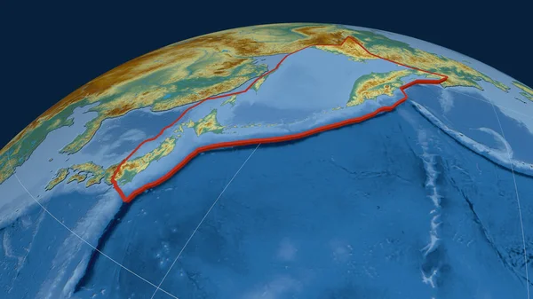 オホーツク地震プレートが地球上で押し出されました 地形図の救援地図 3Dレンダリング — ストック写真