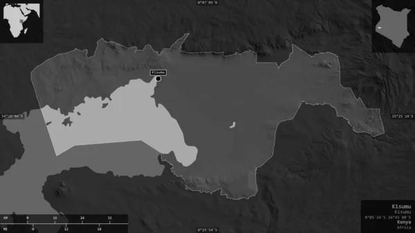 Кісуму Графство Кенія Граймасштабна Карта Озерами Річками Форма Представлена Проти — стокове фото