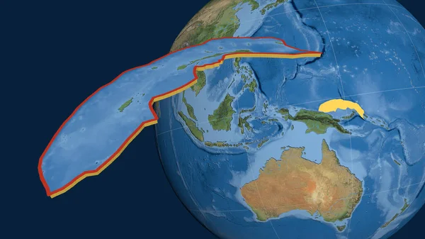 Plaque Tectonique Bismarck Nord Extrudée Présentée Contre Globe Imagerie Satellite — Photo